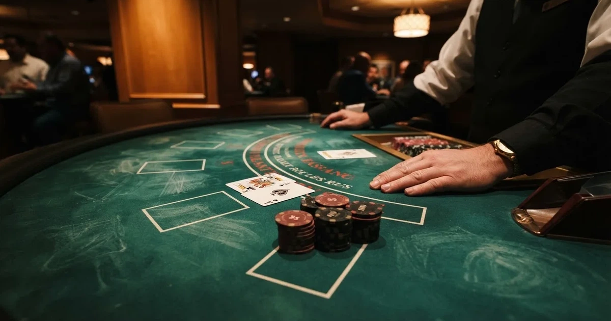 Osvijetljen stol za igru s kartama, snimljen odozgo — blackjack casina u hrvatskoj