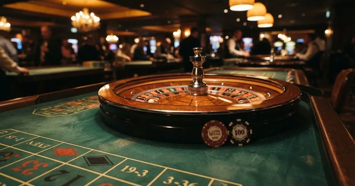 Kotač ruleta i žetoni na zelenom suknu pod toplim večernjim svjetlom — cro casino u hrvatskoj
